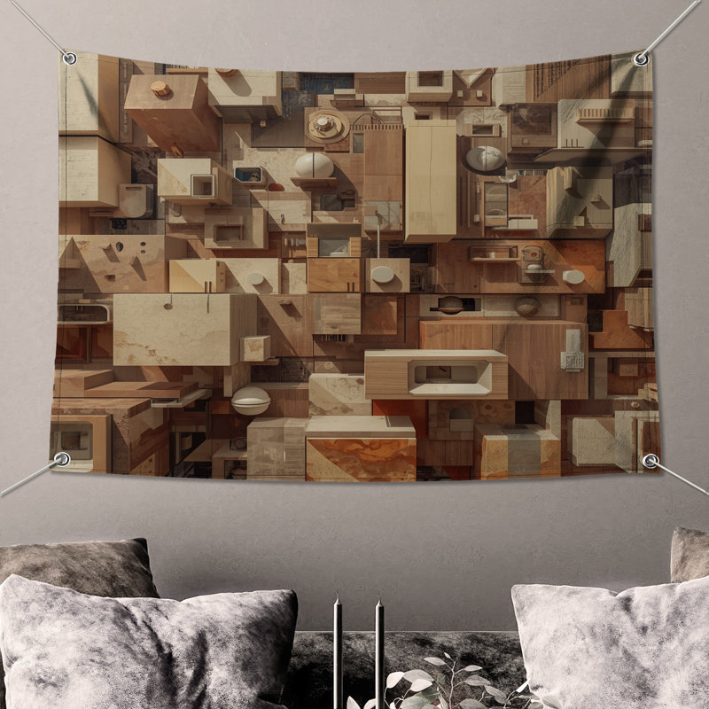 Tapisserie murale abstraite géométrique, 68in H x80in W with 4 Grommets