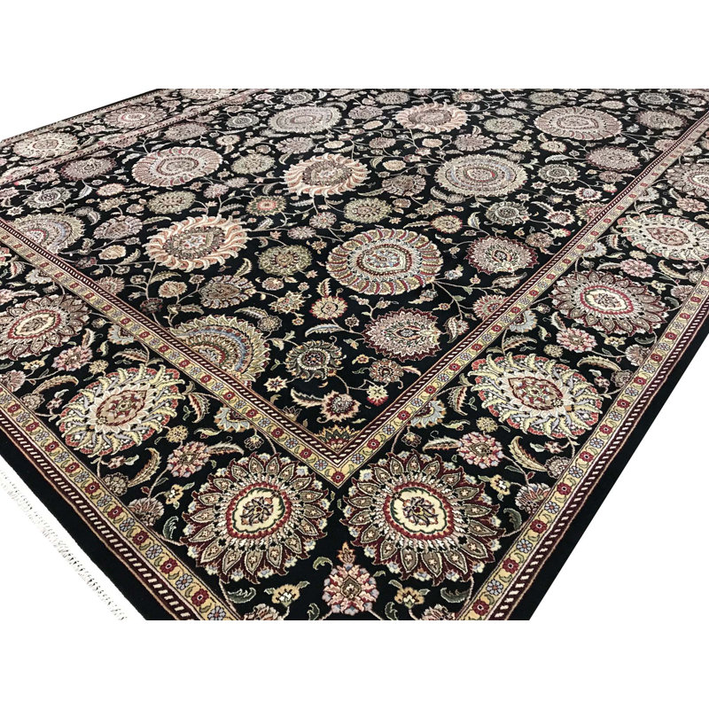 Hand-Knotted High-Quality Beige and Black Area Rug