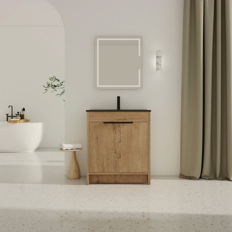 Armoire de salle de bain autoportante 30 po avec lavabo et 2 portes à fermeture en douceur ((KD-PACKING)