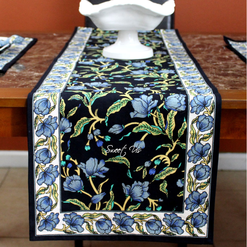 Chemin de table en coton The Affluent, Noir puissance