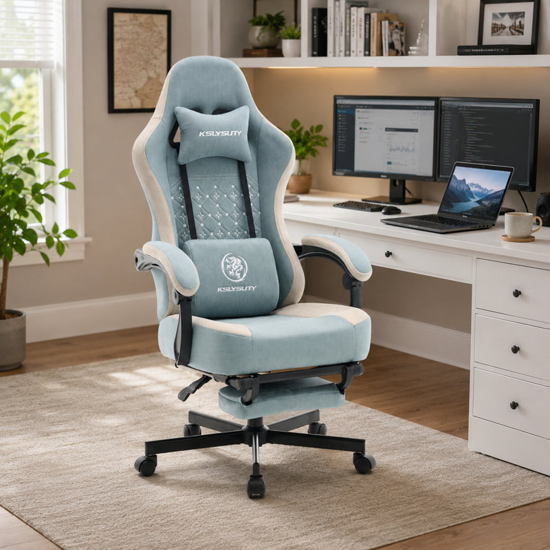 Fauteuil de jeu de course et de course réglable, inclinable et ergonomique en similicuir, Tissu bleu