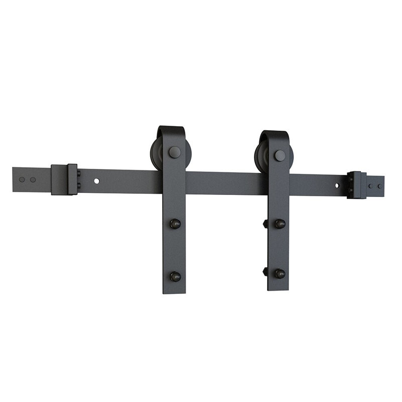Ensemble de quincaillerie de porte de grange coulissante en acier massif noir 8 pi pour portes en bois simples