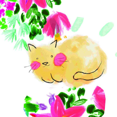 Kitty in the Garden - Impression sur toile tendue