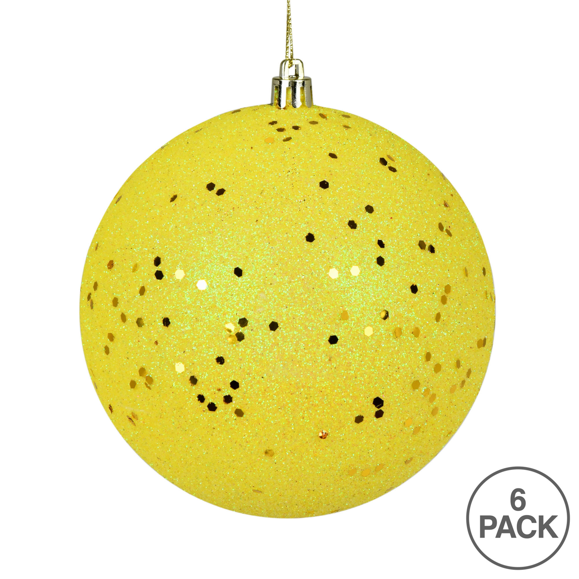 Holiday Décor Ball Ornament, Yellow Sequin, 4" H x 4" W x 4" D