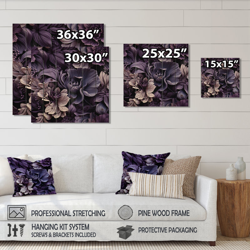Galice - Art mural floral sur bois de pin naturel, H 25 po x l 25 po