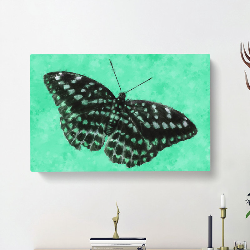 Mint Green Butterfly Art - Wrapped Canvas, 50cm H x 76cm W x 3cm D