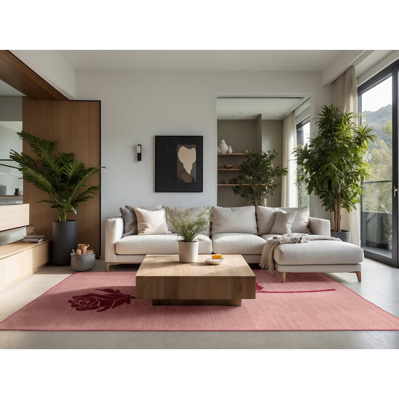 Soft Plush Fessler Valentines Modern & Contemporary Abstract Area Rug in Beige – Rose Binding, 6x9