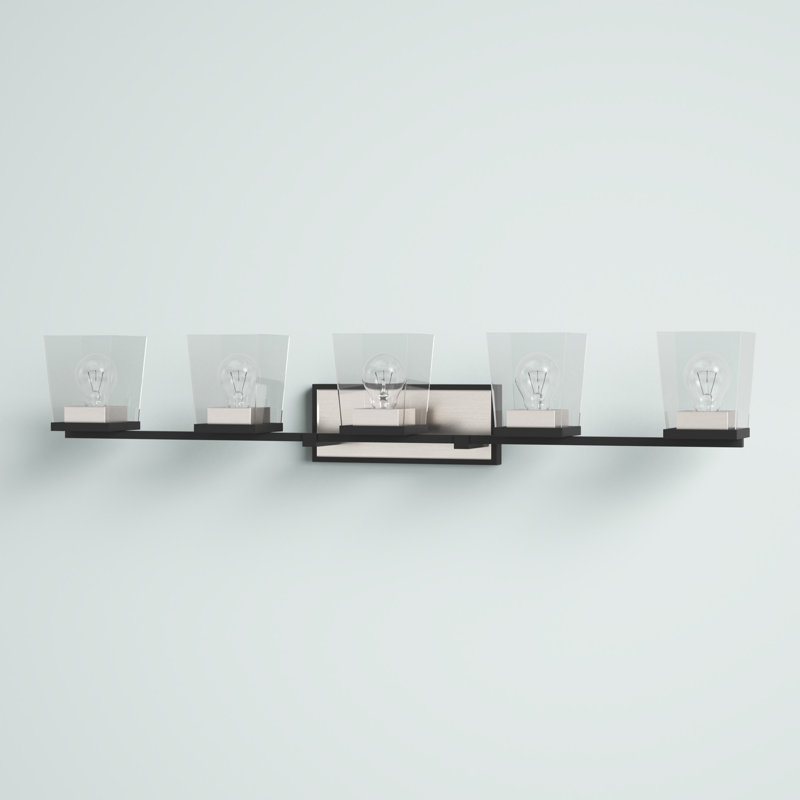 Éclairage de salle de bain à intensité variable 5 lumières avec abat-jour en verre transparent Braydon, Nickel brossé
