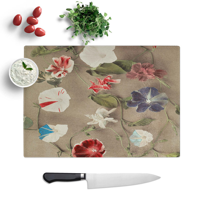 Glass Group of Morning Glories by Kazumasa Ogawa Chopping Board, 39 cm W x 28.5 cm L