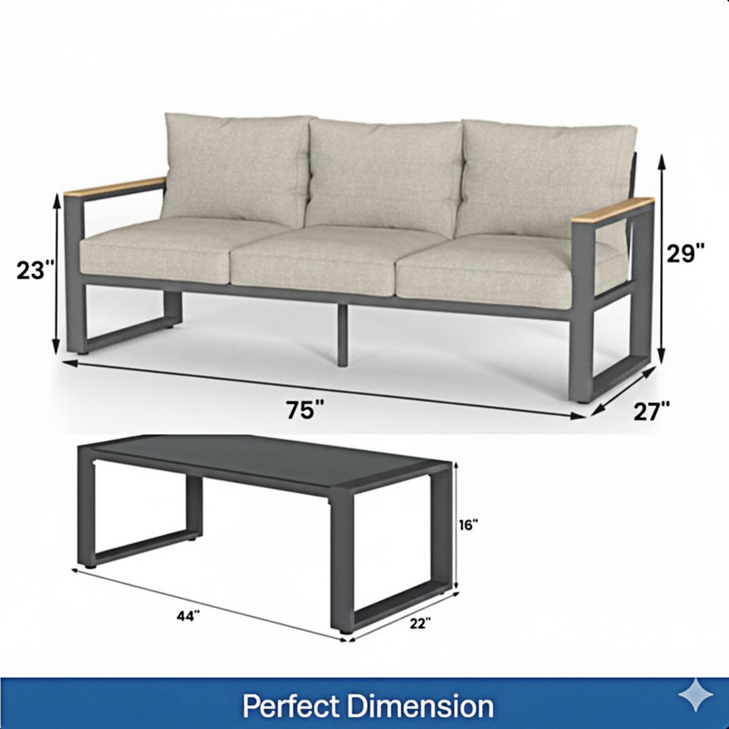 2-Piece Outdoor Sofa Couch Set, Beige
