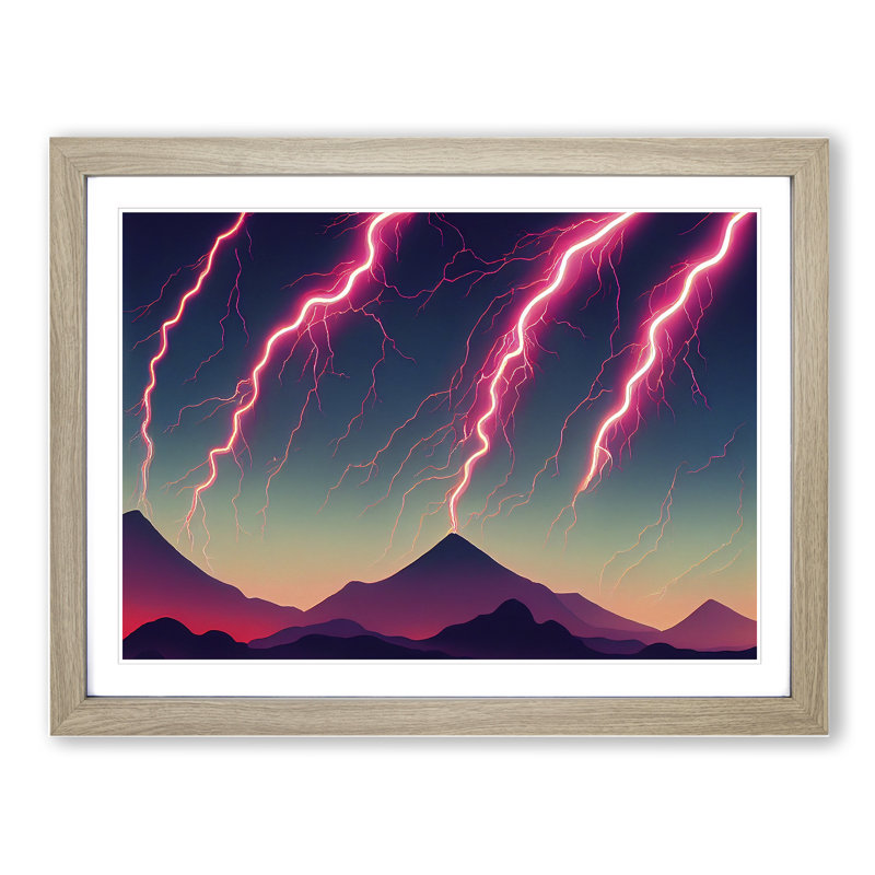 Magical Lightning Storm - Single Picture Frame Print, 46cm H x 64cm W x 2cm D, Oak