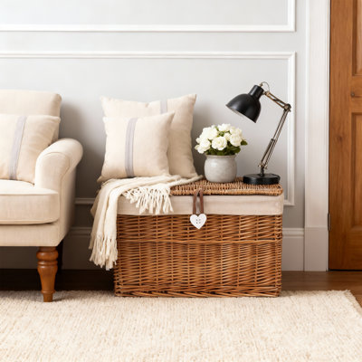 Wicker Storage Trunk with Lid and Cotton Liner
