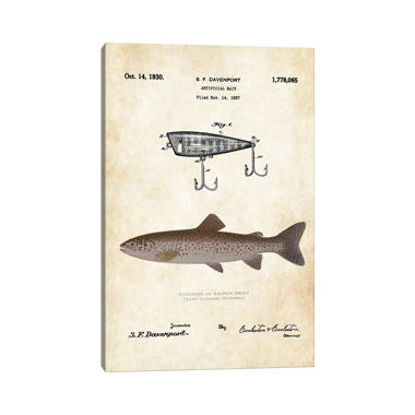 Steelhead Salmon Fishing Lure by Patent77 - Wrapped Canvas Graphic Art East Urban Home Size: 26 H x 18 W x 1.5 D