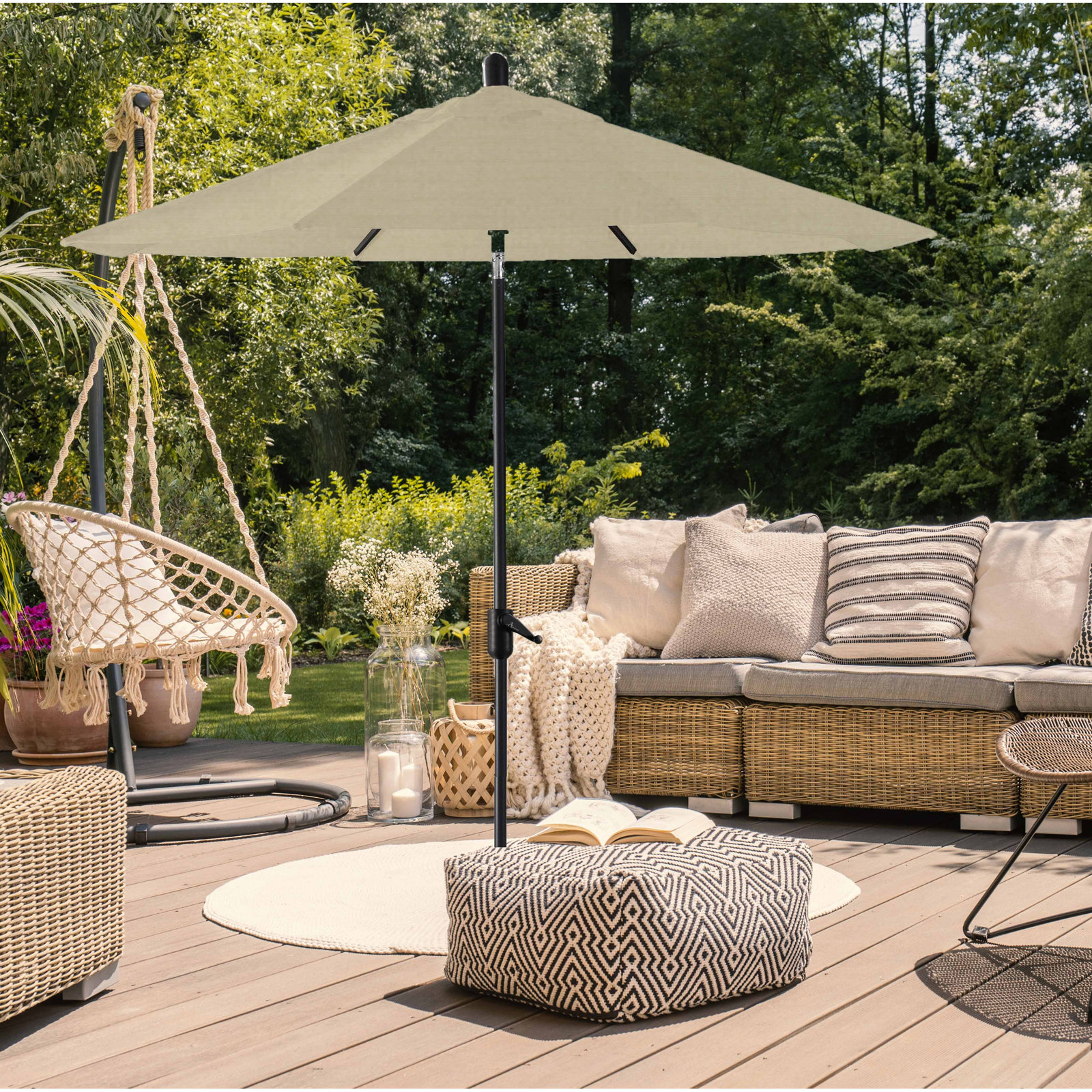 Natalie 104'' Outdoor Polyester Umbrella, Starring Gray, Navy