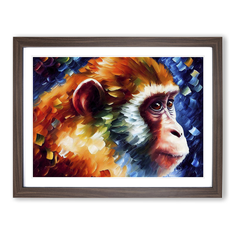 Monkey - Framed Print, 46cm H x 64cm W, Walnut Framed