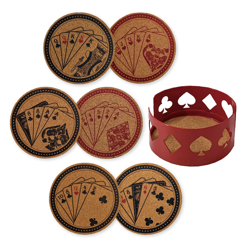 Ensemble de sous-verres 7 pièces avec support, Rouge