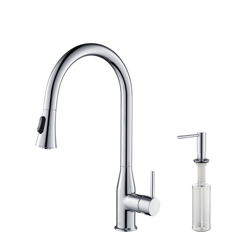 KIBI Napa Pull Down Kitchen Faucet, Chrome, With Soap Dispenser