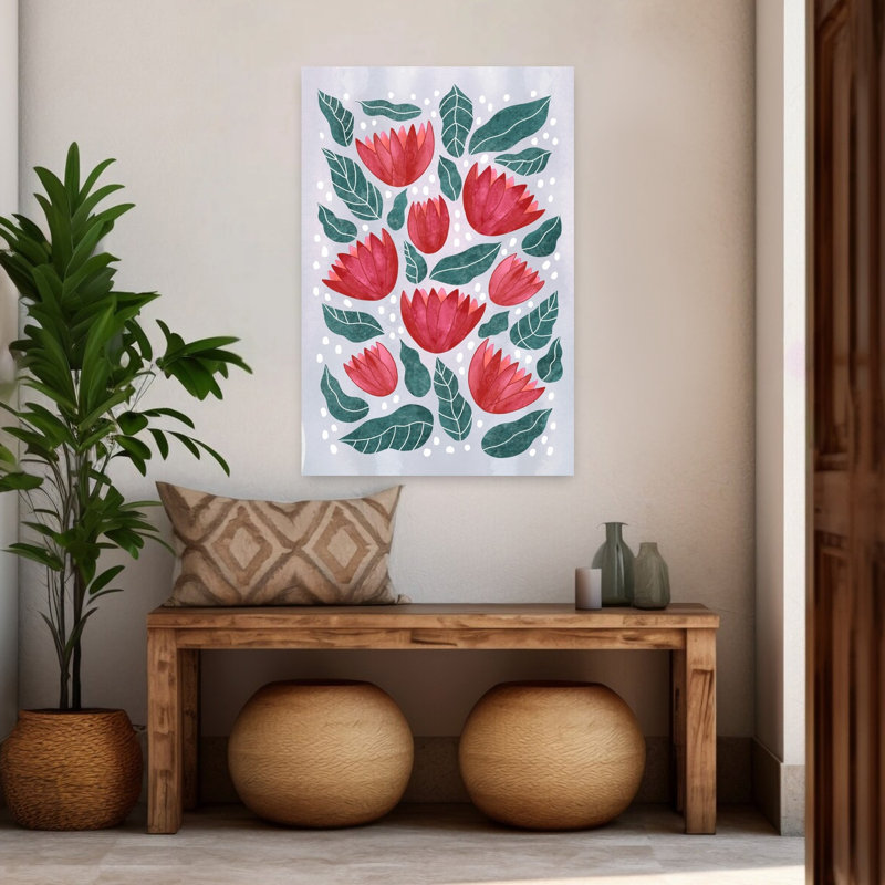 Aquarelle, motif floral abstrait, fleur organique moderne, art mural, H 48 po x l 32 po