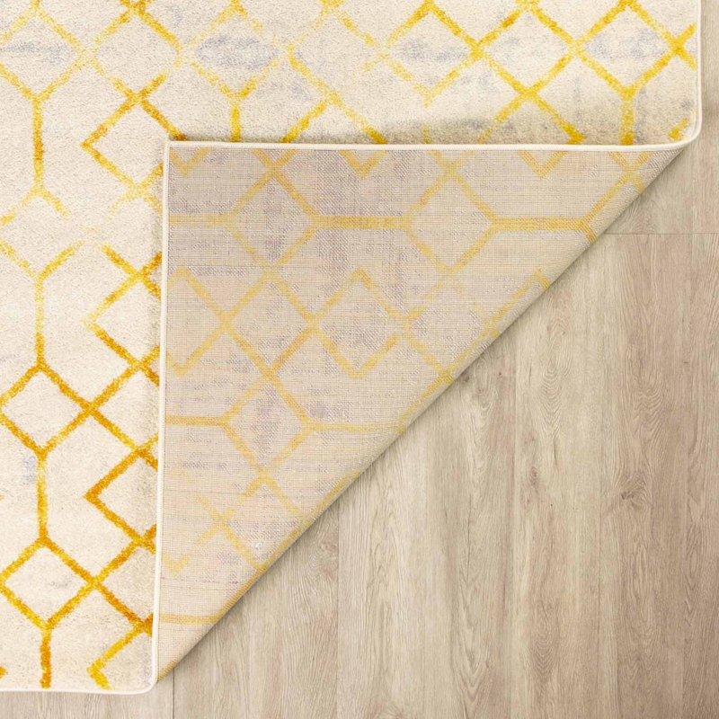 Tapis ivoire à motif géométrique, Rectangle 3 pi 3 po x 5 pi