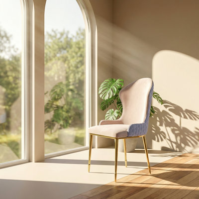 Chaise d'appoint à oreilles tapissier en tissu brun clair et lavande Caolan l 20 po x P 21 po x H 38 po (ensemble de 2)