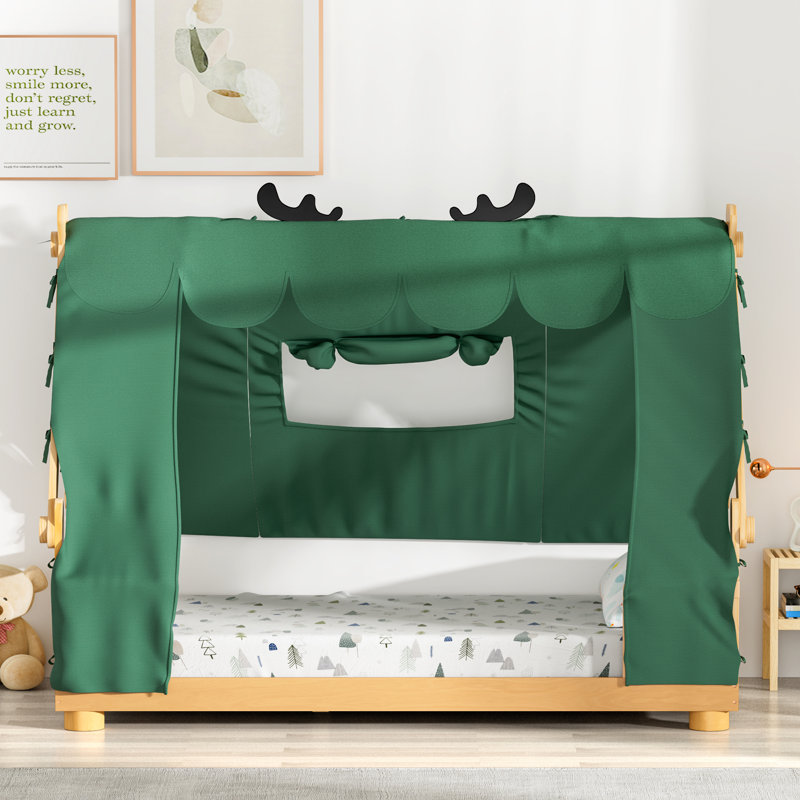  Twin Size Canopy Bed Frame with Removable Fabric Cover, Yellow