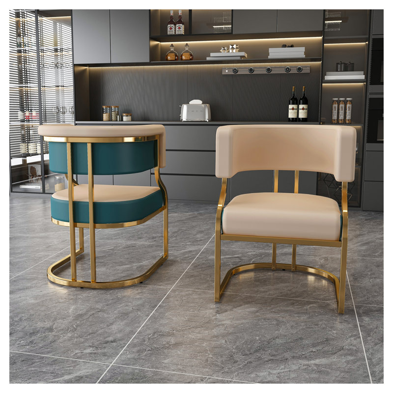 Ensemble de 2 chaises de salle à manger modernes avec cadre plaqué or et chaises d'appoint en cuir synthétique pour la cuisine et le salon
