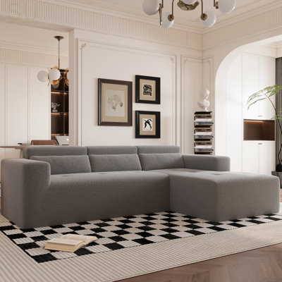 109'' Modern Modular Sectional Sofa, Teddy Fabric L Shaped Couch, 3 Seat Corner Sofa With Chaise & Pillows For Living Room, No Assembly Required