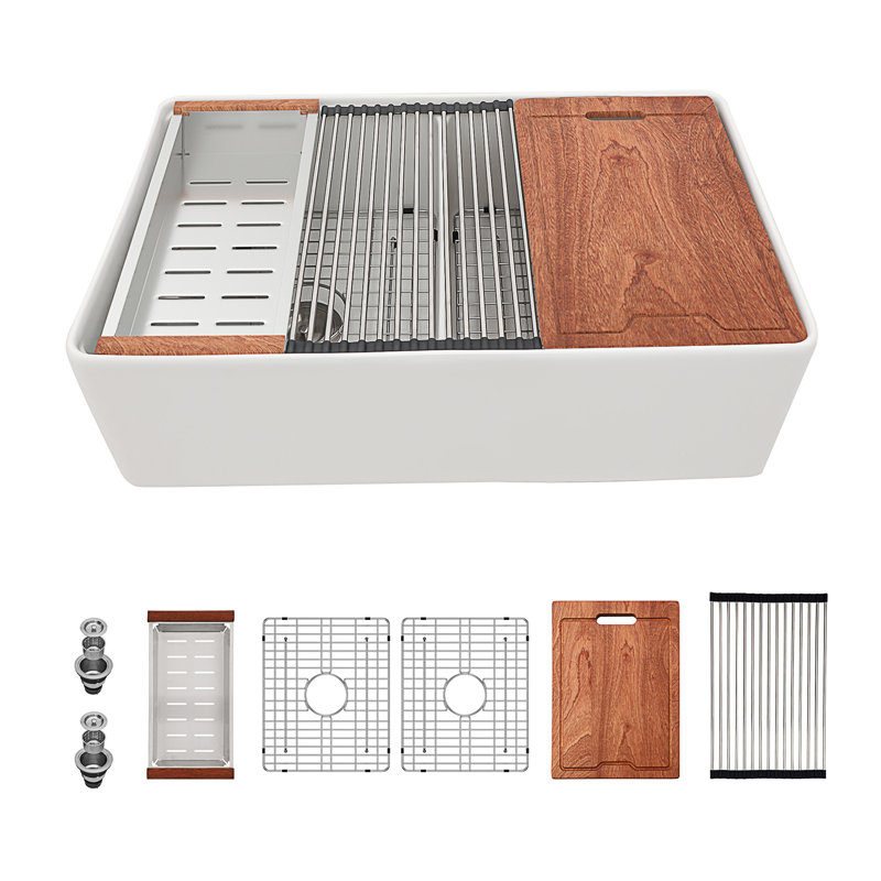 33'' L Double Bowl Ceramic Kitchen Sink
