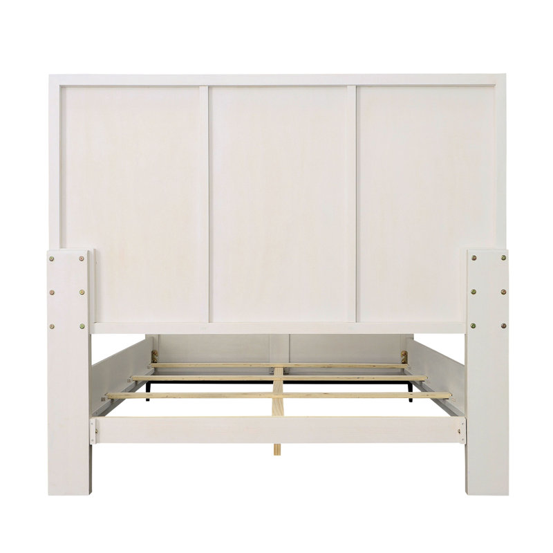 Silvia Rubber Wood Bed, Light Grey, Queen, Beige/Off-White, Queen