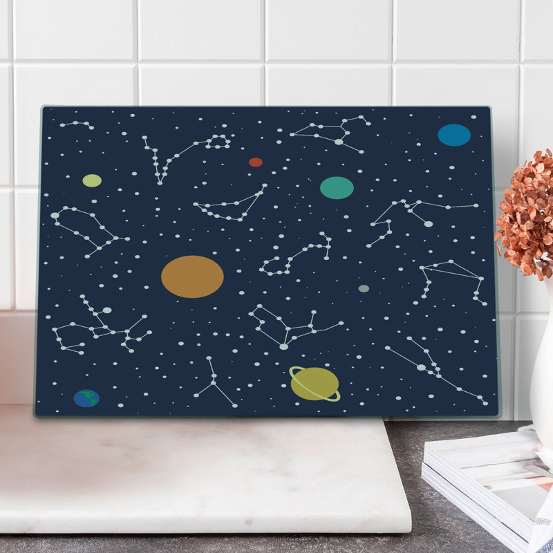 Ambesonne Constellation Cutting Board Large Size Zodiac Planets Multicolor