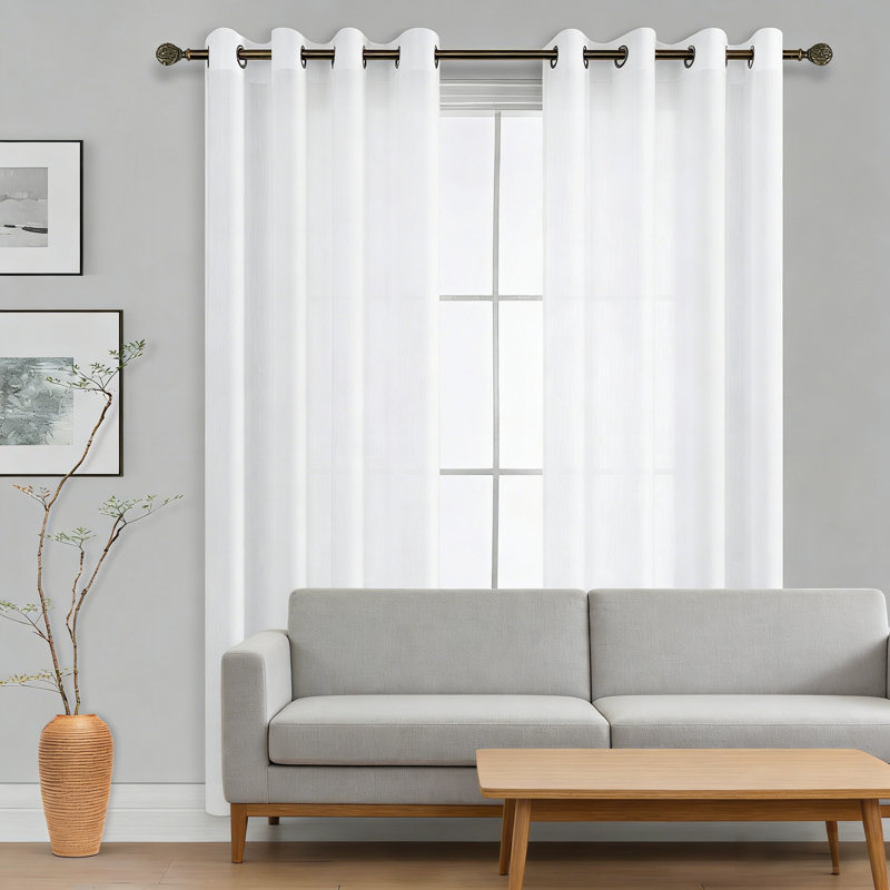 White Linen Curtains Dark Grommet For Living Room Modern Farmhouse, 52" W x 102" L