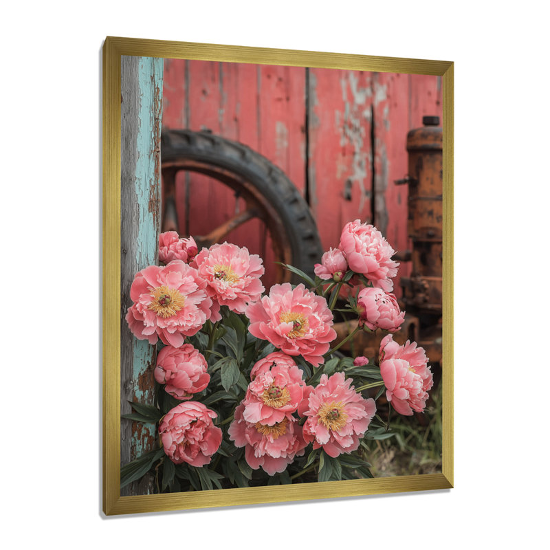 Bletsoe - Floral Canvas Wall Art, H 44 po x l 34 po, Reproduction encadrée sans passe-partout, Doré