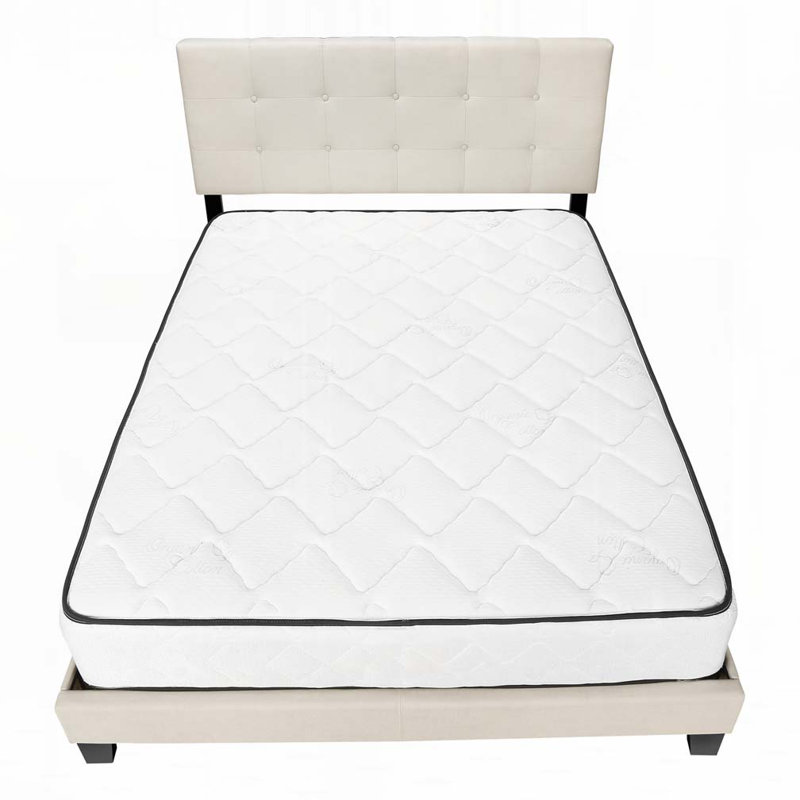 Lit plateforme en tissu d'ameublement, Beige, Grand lit