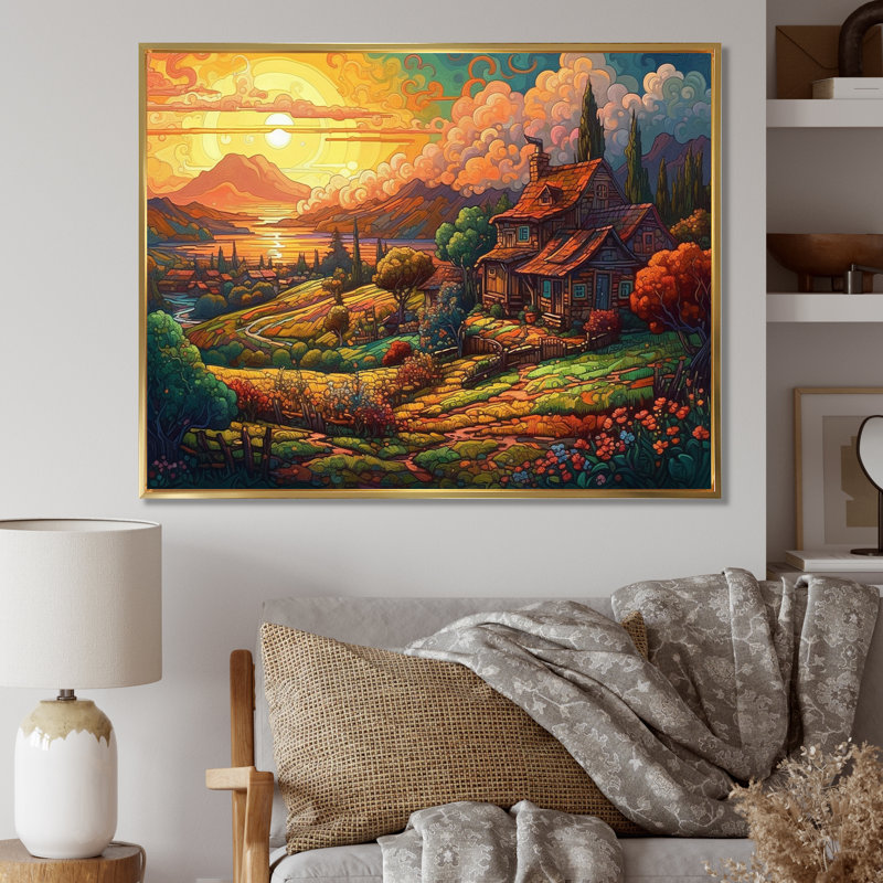 «Riayn Rainbow Sky Valley II», reproduction sur toile, H 12 po x l 20 po x P 1 po, Cadre flottant doré