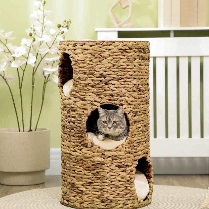 Lit pour chat à plusieurs couches avec trois et quatre coussins - Tour tissée à la main pour chats d'intérieur