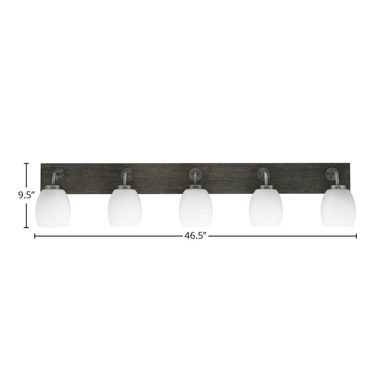 Barre d'éclairage de salle de bain 5 lumières Oxbridge, Graphite / gris vieilli, Blanc