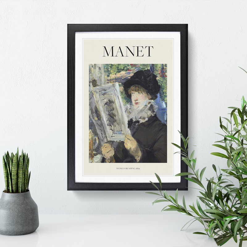 Woman Reading Print by Edouard Manet - Picture Frame Painting, 36cm H x 27cm W x 2cm D, Black