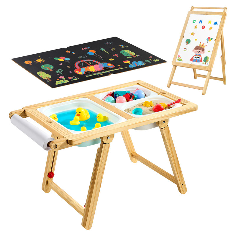 Table sensorielle pour tout-petits, table d'activités pour enfants en bois et chevalet d'art avec planche réversible à double face, bacs de rangement, pour garçons et filles jouant au sable et à l'eau, dessinant, étudiant, salle à manger