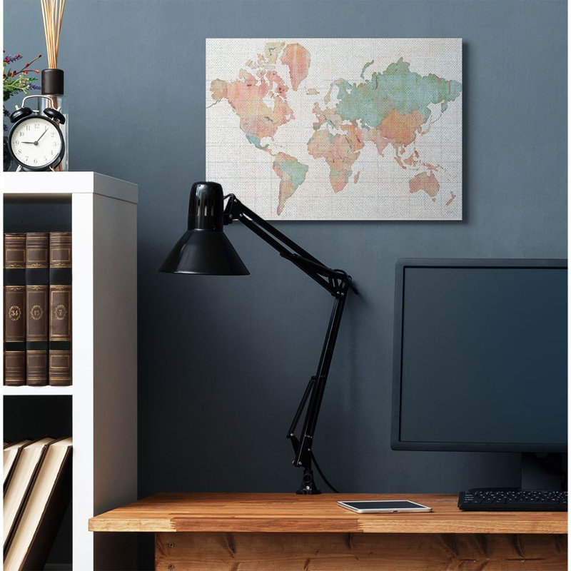 «World Map», reproduction, Toile tendue, H 24 po x l 30 po x P 1,5 po