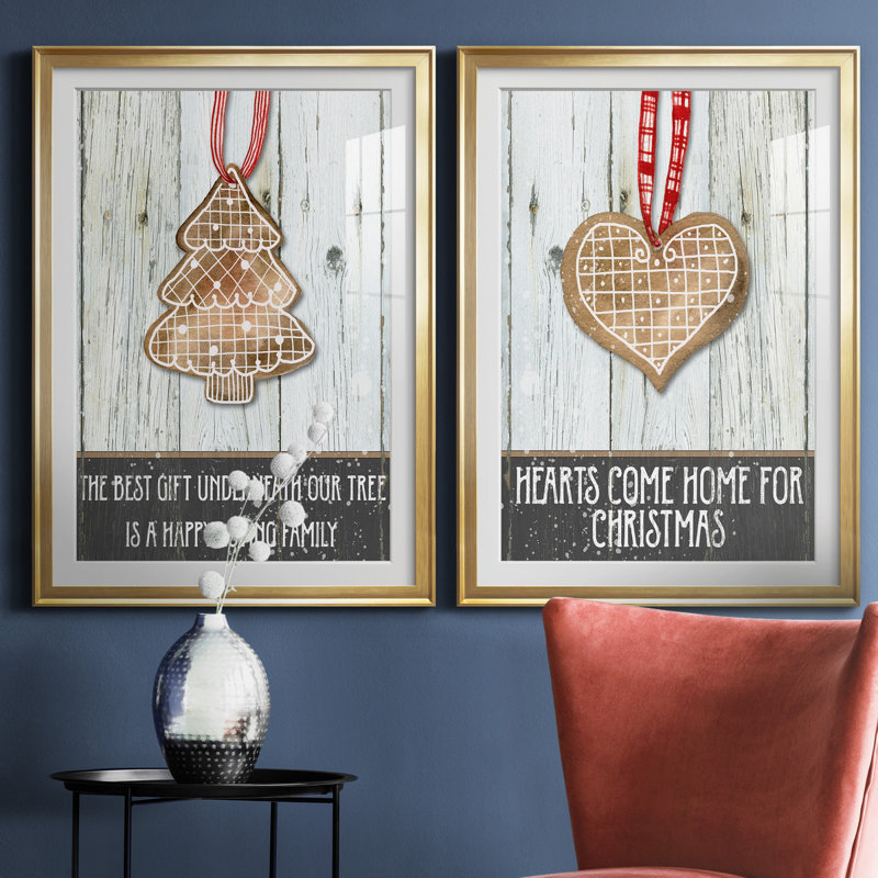 «Gingerbread Tree», ensemble de 2 reproductions d'art, H 26,5 po x l 73 po x P 1,5 po, Papier encadré doré, Blanc