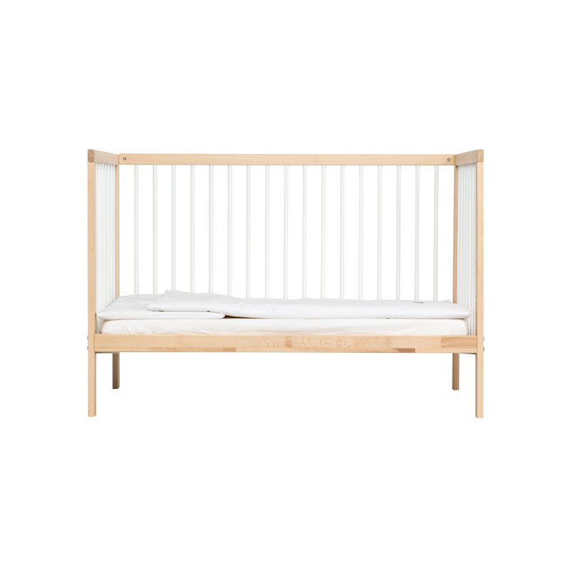 Mini Cot Bed with Natural Mattress, White Beech