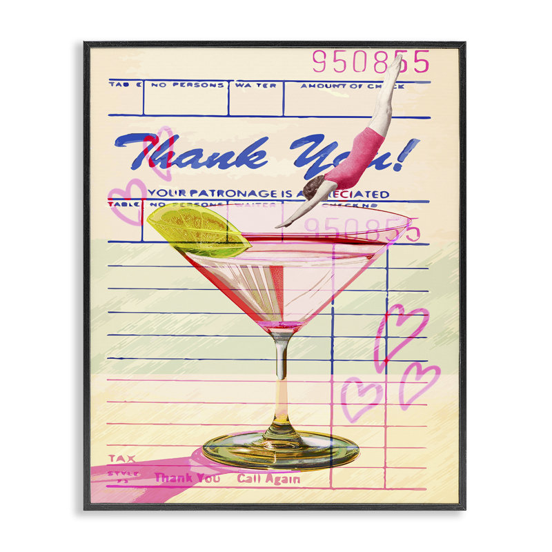 Giclée rétro de plongeur dans un cocktail, design par Lil 'Rue, Giclée encadrée noir minuit, H 14 po x l 11 po