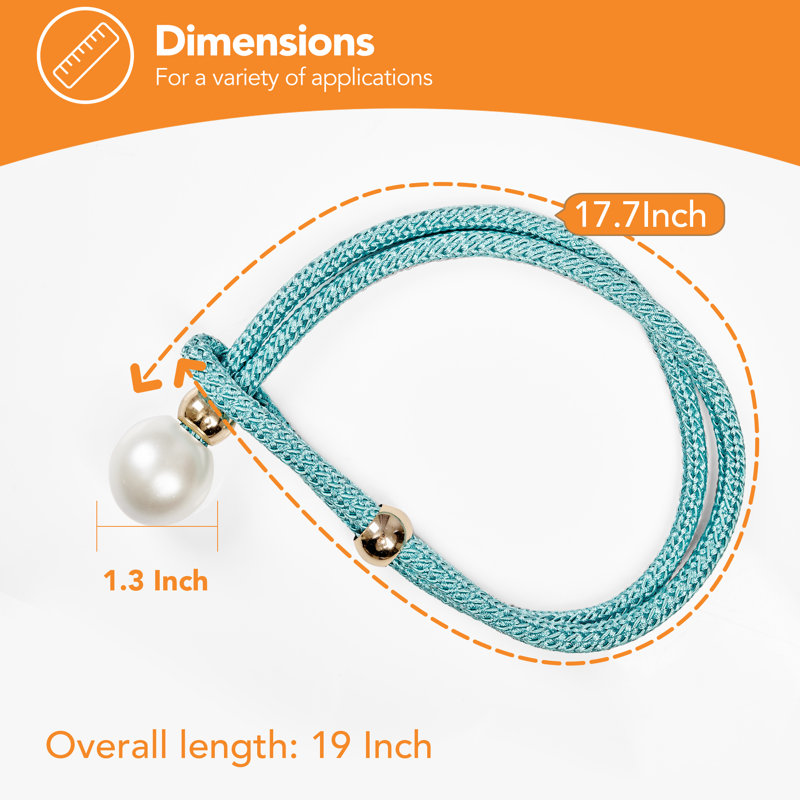 Embrasses de rideaux décoratives avec perle, 2 pièces, Bleu paon