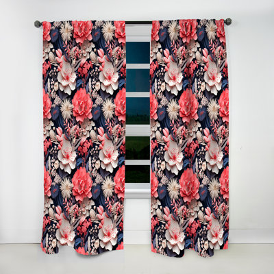 Coral Twilight Iv Tropical Pattern II - Floral Curtain - Velvet Room Darkening - 1 panel