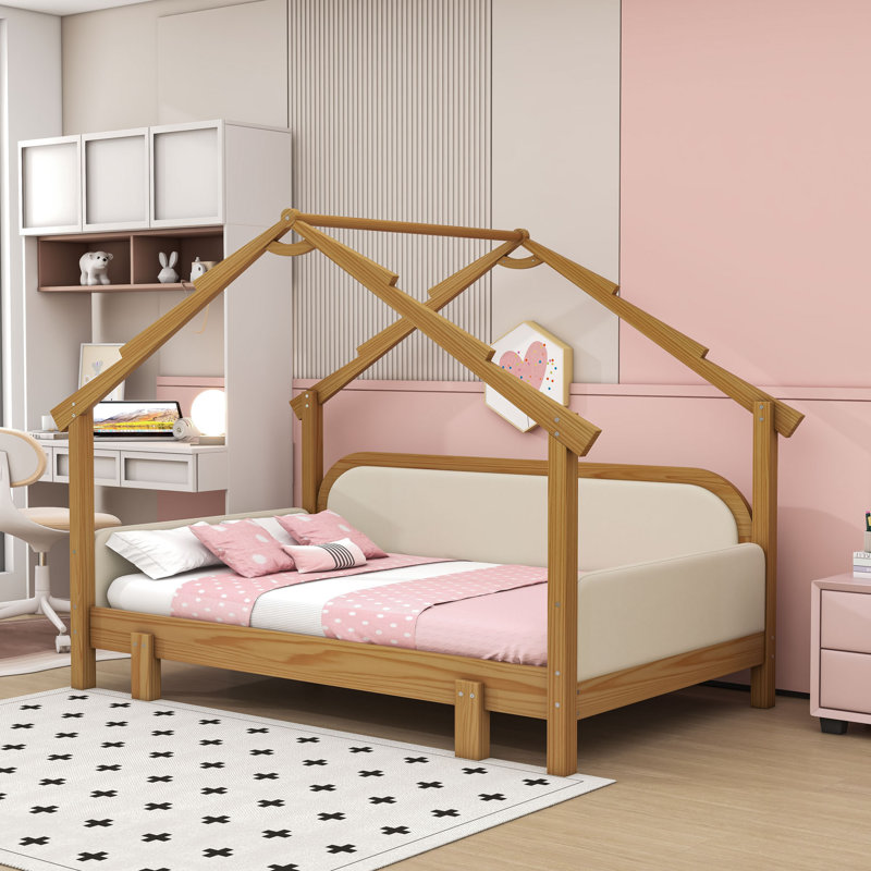 Lit simple en bois avec rails de sécurité, Blanc
