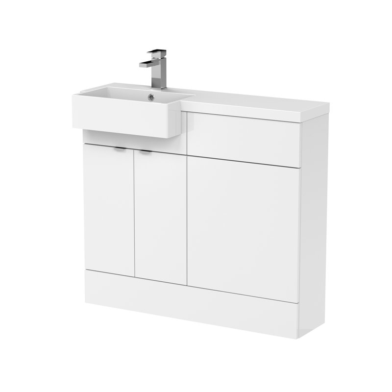 1000mm Single Bathroom Vanity with Integrated Polymarble Basin, Gloss White