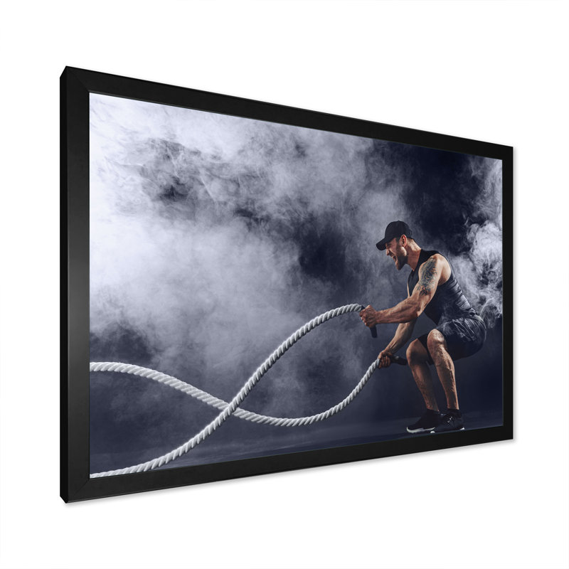 Taureau barbu tressé faisant de l'exercice sur toile, Impression noire sur toile encadrée, H 12 po x l 20 po x P 1 po