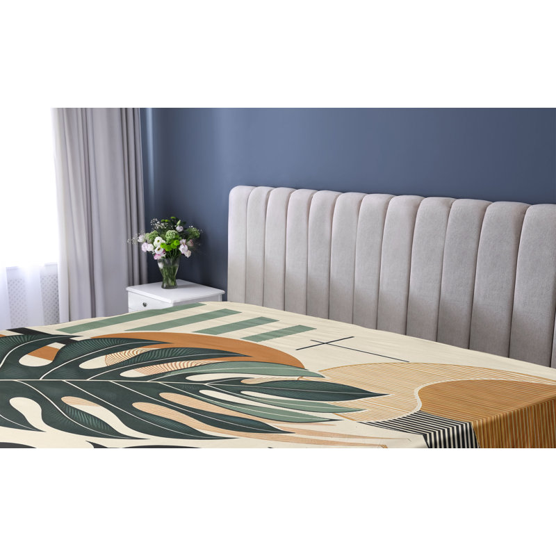 Drap-housse Ambesonne Monstera_ Boho Mid-Century abstrait_ Sépia persistant crépuscule, Drap-housse grand