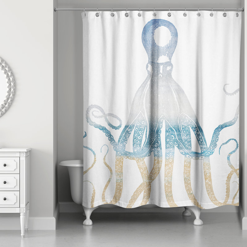 Rideau de douche simple Hann, Bleu / Beige