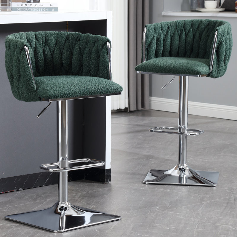 Dalicia Swivel Upholstered 65.02cm Counter Stool with Metal Frame, Emerald